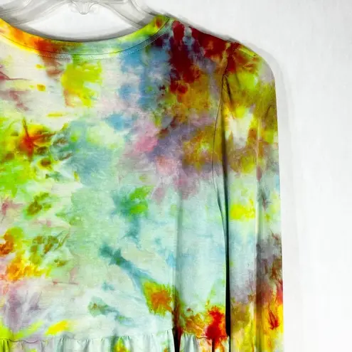 Wonderly Medium Top Confetti Cascade Tie Dye Handmade Peplum Green Pink 1152