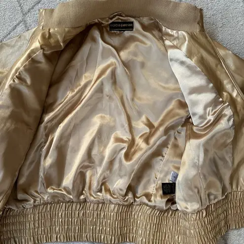 Rocawear Gold Faux Leather Y2K Bomber Jackets Sz Large
