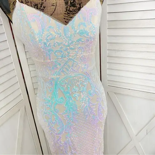 Jules & Cleo Iridescent Sequin Mermaid Sheath Maxi Dress White Juniors 2