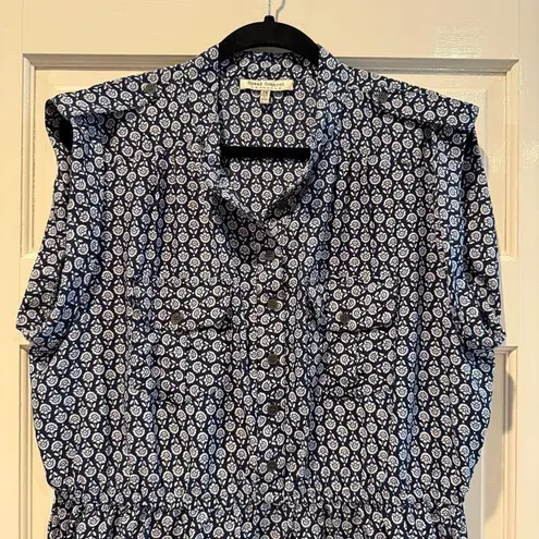 Speed Control Short Sleeve Button Front Floral Dress Pockets Blue White Size 2X