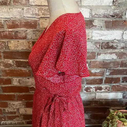 ZESICA Women's Bohemian Floral Printed Wrap V Neck Short Sleeve Split Beach S Red