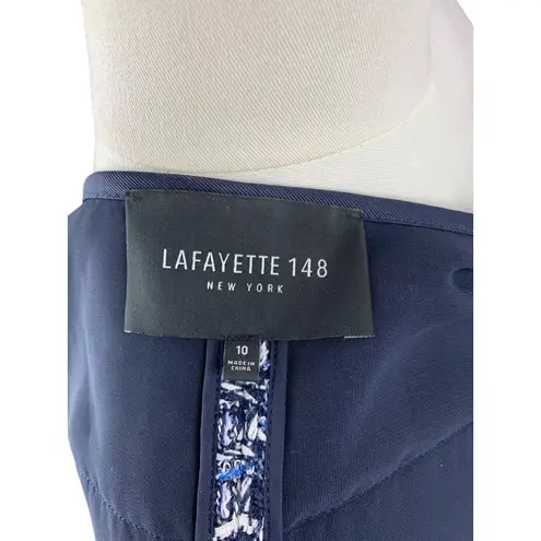 Lafayette 148 New York Womens Tweed Jacket Size 10 Blue/White Zipper Front Blue