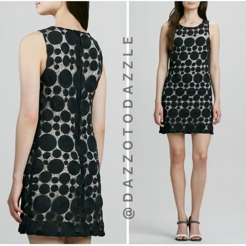 Alice + Olivia  Black Polka Dot Dotted Mesh Sleeveless Mini Shift Dress | 4