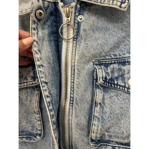 Avec Les Filles Acid Wash Denim Utility Jacket Size Medium Safari Style