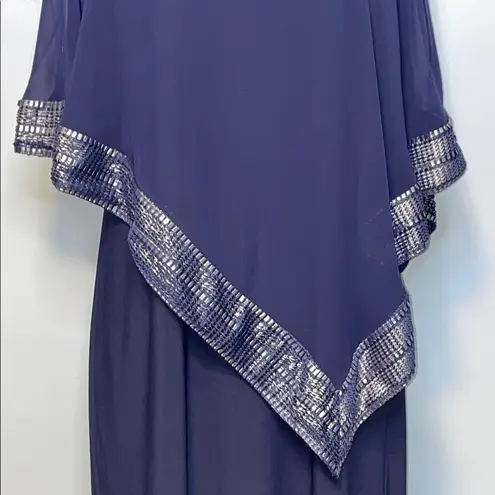 Slny Asymmetrical Blue Dress with Silver Embellishments Size 16