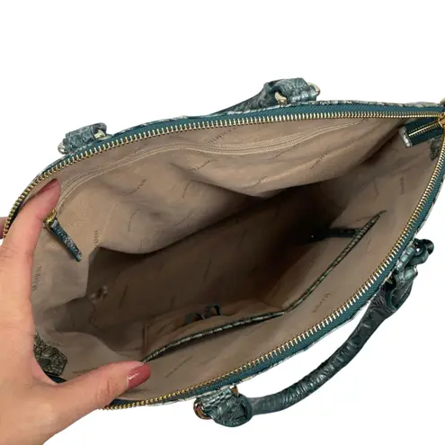 Brahmin Large Duxbury Satchel Bag Petrol Ombre Melbourne Green Leather Croc