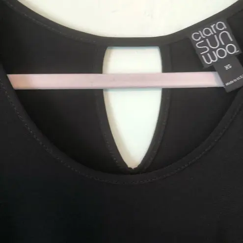 Clara Sun Woo Dress Black 3/4 Sleeve Swing Dress w/ Keyhole Back Sz XS EUC LBD