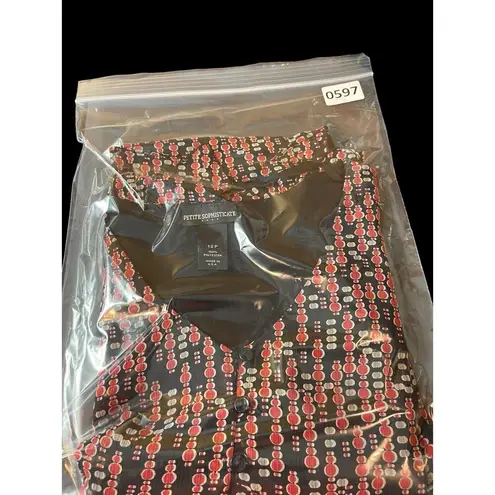 Petite Sophisticate Black Red Sheer Lined Split Flutter Sleeve 90s Y2K Top 12P