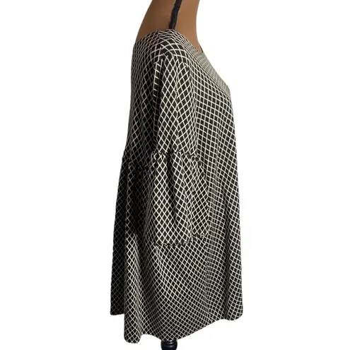 Bryn Walker Diego Diamond pattern bell sleeve tunic black and cream size M