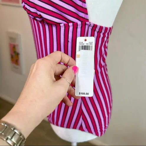 Anne cole NWT Striped Pink Halter One-Piece Swimsuit Size 12 NEW!