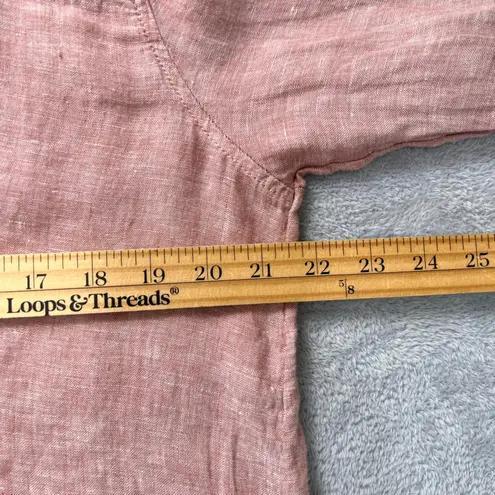 Tahari Essentials Pink 100% Linen Button Front Roll-Tab Blouse Top Womens Large - Image 6