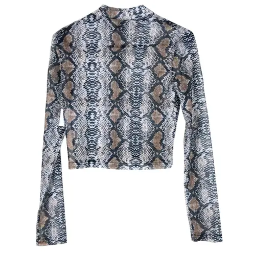 NWT Crop Top Womens M Brown Snake Print Sheer Mock Neck Y2K Grunge 90s Retro Size M