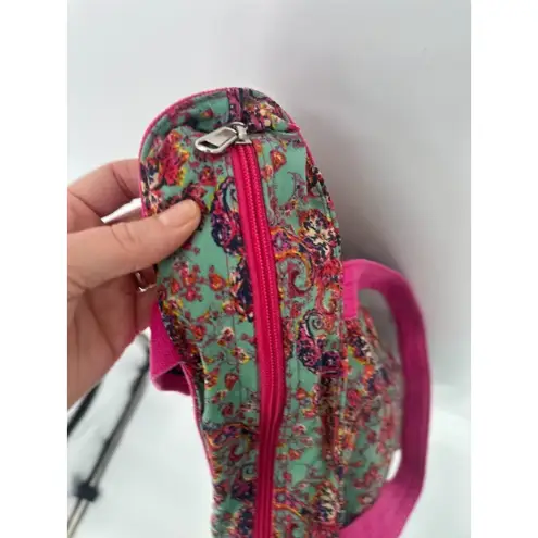 America & Beyond Floral Boho Shoulder Zip Tote Bag Purse Green Pink