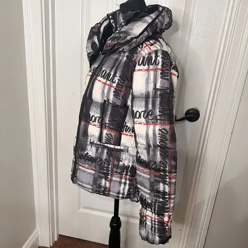 Desigual Womens Jacket Size 6 Black Sigrun 36 Padded Tartan Lettering Coat NWT