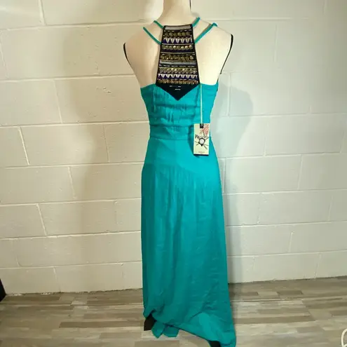 Marineblu Teal Embellished Spaghetti Strap Maxi Dress