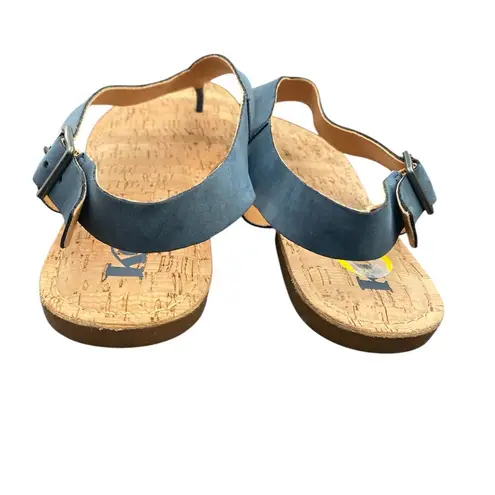 NWOT Korks Skylar Womens Pleather Adjustable Thong Sandals, Blue Dark Denim SZ 9