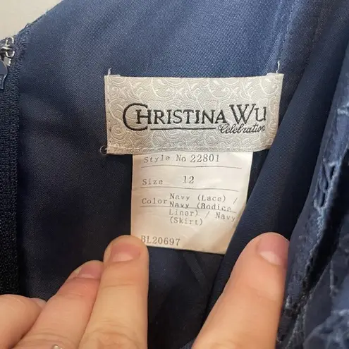 Christina Wu Bridesmaid Mother of Bride Dress 22801 Navy Blue Lace Chiffon Sz 12
