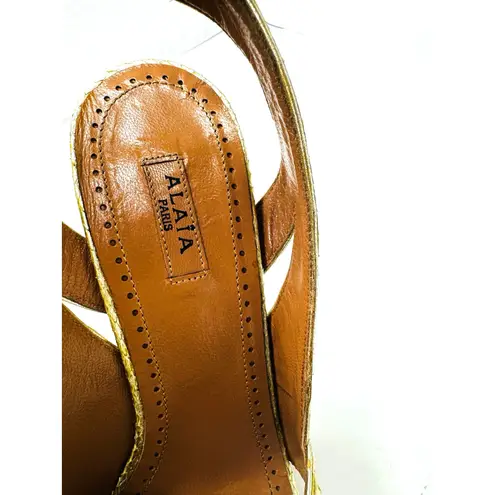 Alaïa Gold Snake Embossed Leather Platform High Heel Sandals EU 36.5 Luxury Size 6.5
