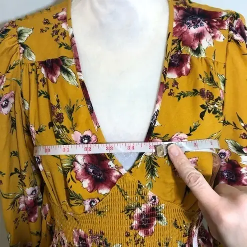 Xhilaration NWOT Gold Yellow Floral Long Sleeved Smocked Dress