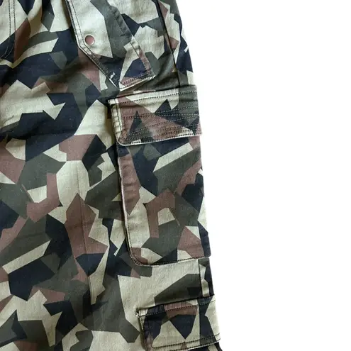 IT'S Camo Cargo Pants 14W Wide Leg Tie Ankle Pockets Green Black Brown