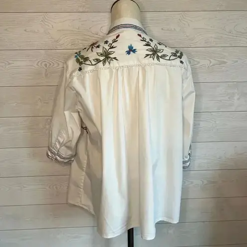 Eshakti Wayward Fancies floral Embroidered poplin button front shirt Size XL