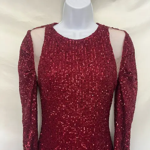 LuxeDress Red Sequin Mini Dress Sz S Mesh Cutout Bling Glam Cocktail Valentine
