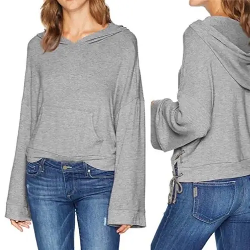 Cupcakes and Cashmere Gray Kadin Lace Up Relaxed Fit Hoodie L