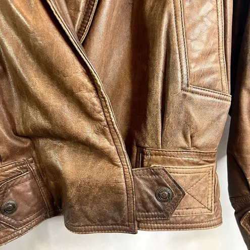 Vintage Brown Adventure Bound Leather Bomber Jacket Size Large