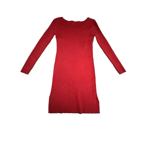 NVGTN  Size XL Red Ribbed Stretch‎ Mini Dress Long Sleeve Side Slits EUC #T10-1
