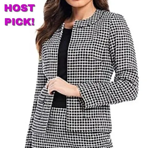 Preston & York Houndstooth Monochrome Open Blazer Rhinestone Detail
