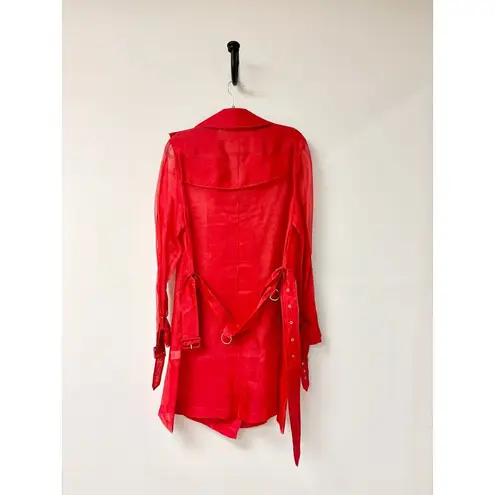 Elie Tahari Natania Sheer Double Breasted Belted Trench Coat Red Women's L