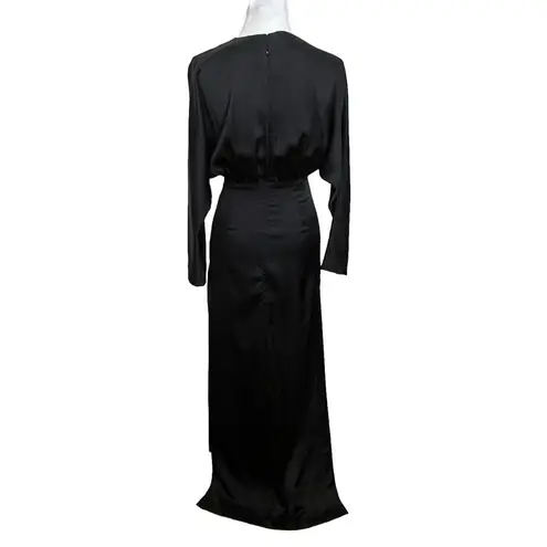 AQ/AQ  Madison Plunge Neck Satin Maxi Dress Black Side Slit Women’s Size 0