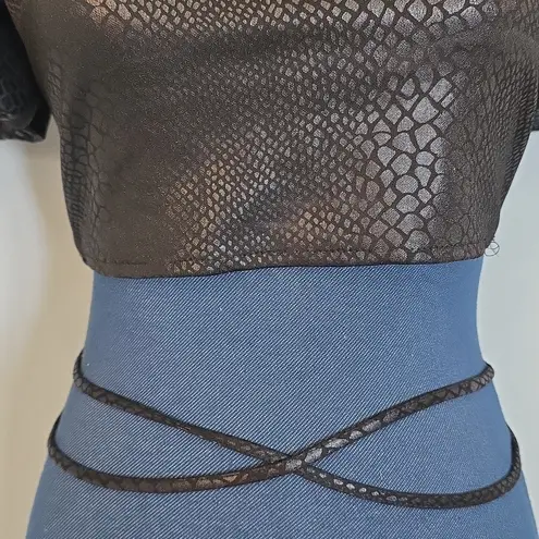 Meraki Black Faux Snakeskin Crop Top Puffy Sleeves Size M
