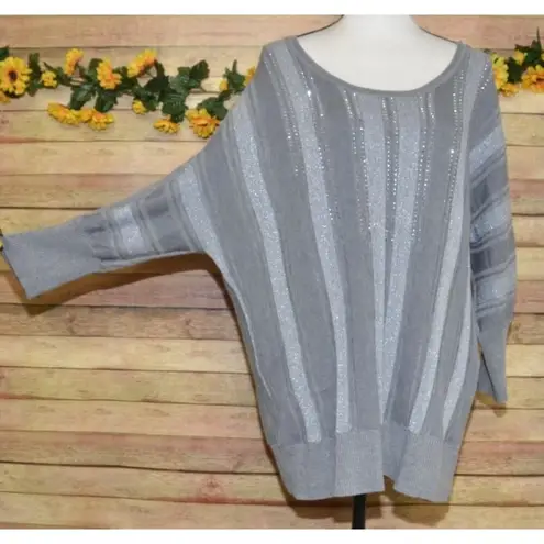 A Love Story Gray Womens Studded 3/4 Dolman Sleeve Pullover Sweater Plus Size 2X
