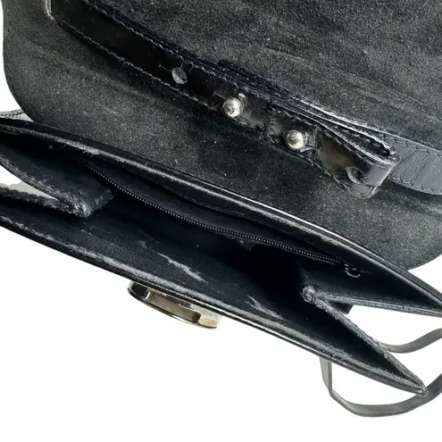 Furla Vintage Shoulder Bag Purse PVC Vinyl Silver Buckle Black