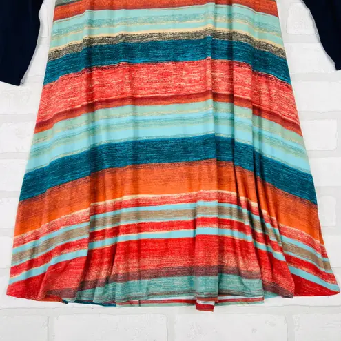 Filly Flair Women's Medium M Shift Dress Orange Teal Blue Striped 3/4 Sleeve