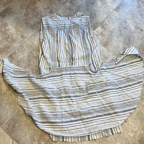 Drew Linen Striped Sleeveless Mini Dress Pullover Medium White Blue Anthro