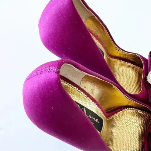 Nina NY Fuchsia Pink High Heel Peep Toe Pumps Size 6.5 Rhinestones Barbie Party