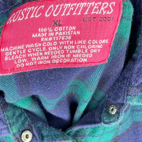 Rustic Outfitters Vintage Women's Plaid Snap Button Down Shirt XL Dark Academia Blue