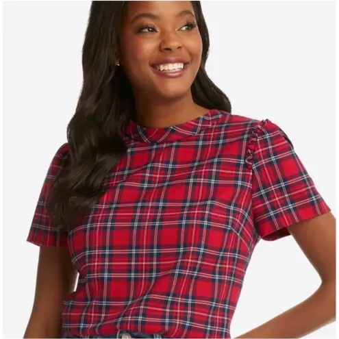 Draper James Angie Red/Blue Plaid Short Sleeve Ruffle w/ Bow Blouse/Top Size 1X - Image 16