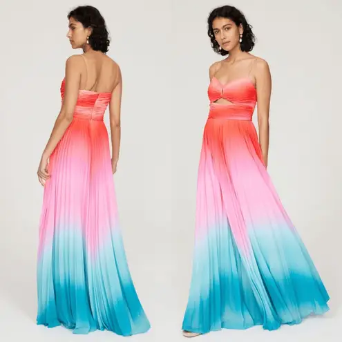 AMUR Dress Emmett Pleated Maxi Gown in Ombre Sunset Size 6