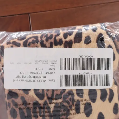 ASOS DESIGN Mix Match Rib High Leg High Bikini Bottoms Leopard Print UK 12 Brown Size 8