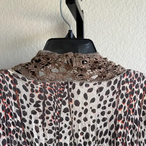 Tempo Paris Boho Crochet Size Medium Brown Animal Print Fall Layering Kimono