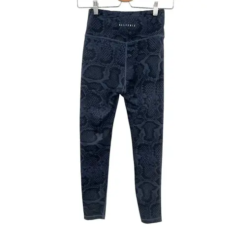 Allfenix Leggings Snakeskin Python Print 7/8 Length Navy Blue Black Size Small