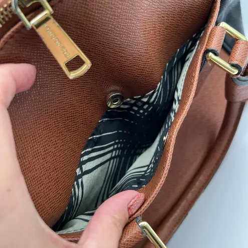 London Fog Brown and Black Leather Shoulder Bag