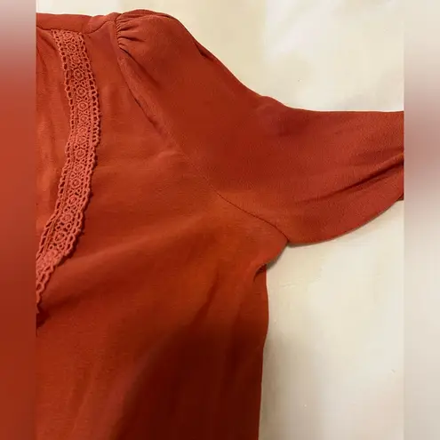 Ro & De  Embroidered Orange Ruffle Long Sleeve Top - Size S