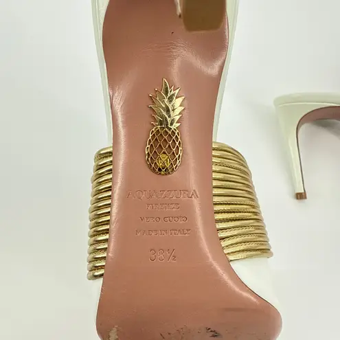 Aquazzura Firenze Rendez Vous 75 White Leather Gold Coil Mule Pumps Size 38.5 Size 8