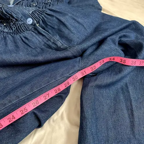 Vintage 1980s Saint Germain Chambray Pearl Embellished Jean Denim Jumpsuit Blue