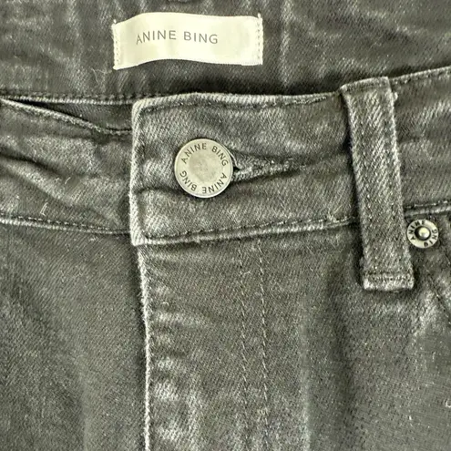 ANINE BING Jeans Womens 28 Black Raw Hem Straight Leg Cropped Mid Rise