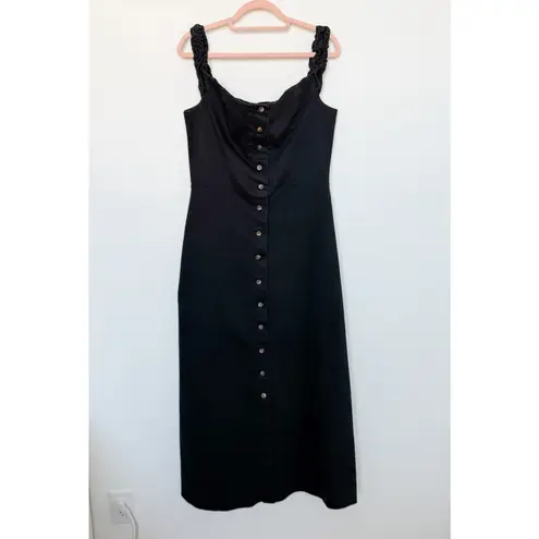 Favorite Daughter Lovesick Dress Button Front Ruffle Strap Midi Black Size 14